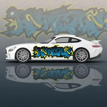 DIY Blue Graffiti Letter Auto Grafička Oznaka Štiti Cijelo Tijelo Vinil Folijom Moderan Dizajn, Slike za pakiranje Naljepnica Dekorativna Naljepnica Za Automobil