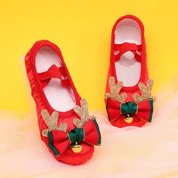 Nove plesne cipele za božićne ples za djevojčice Crvene balet cipele na meke cipele za djecu scenskih prikaza